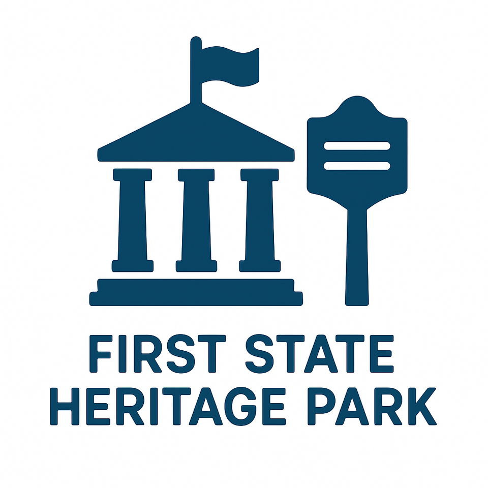 First State Heritage Park featuring a historic building icon and informational sign.