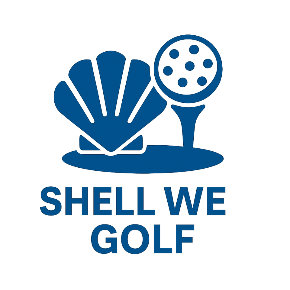 Shell We Golf blue mini-golf icon with shell and golf ball.