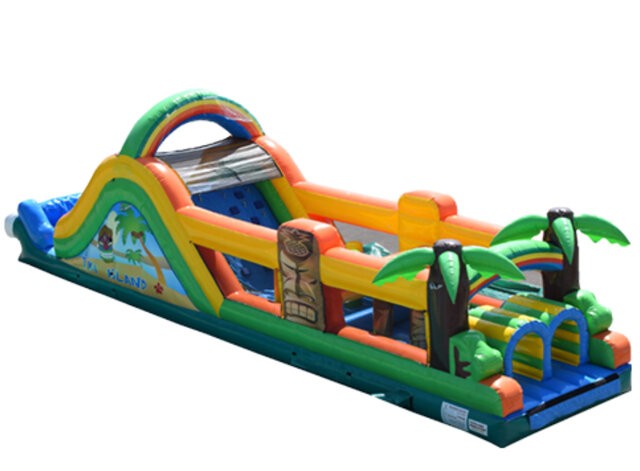 50' Tiki Island Obstacle Course With Water Slide (Wet/Dry)