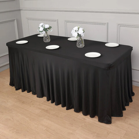 Black Spandex 6ft Ruffle Table Cover