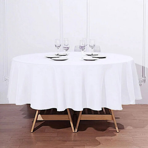White Polyester 90 inch Round Tablecloth 