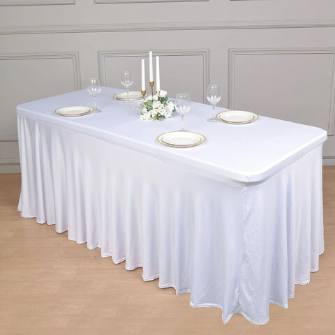 White Spandex 6ft Ruffle Table Cover