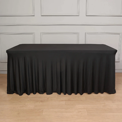 Black Spandex 6ft Ruffle Table Cover