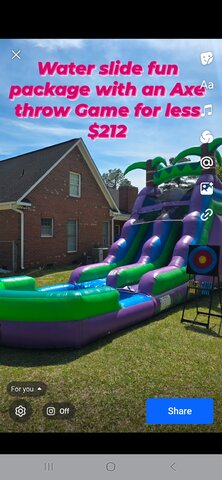 Water slid with Axe throw Game Fun Package For less