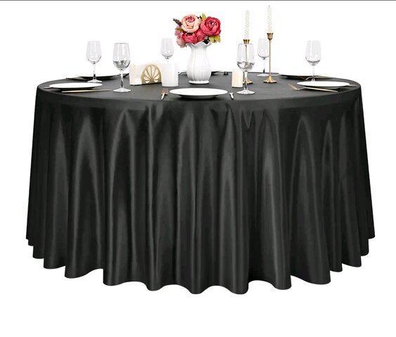 Silky Satin Black Color Round Tablecloth 120 inches 