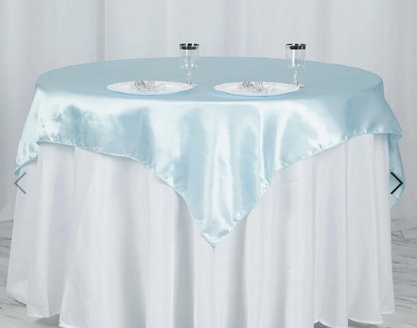 60” Light Blue Satin Tablecloth Overlay