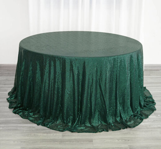 132” Round Hunter Green Sequins Tablecloth