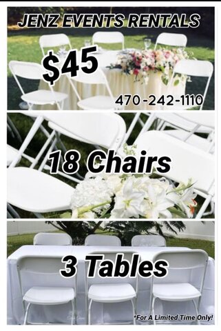 3 Folding Tables 18 Folding Chairs Holiday Special