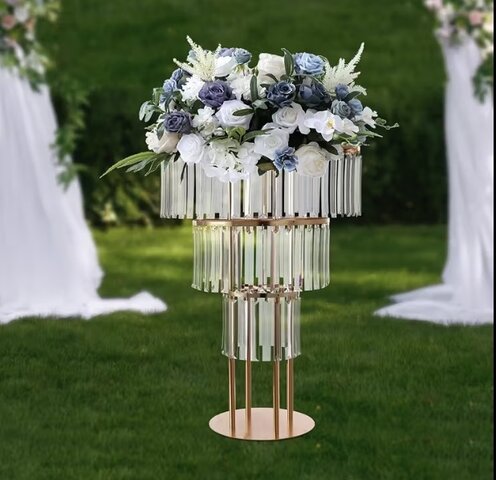 Gold Frame Round 3 Tier Chandelier Centerpice