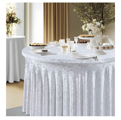 60” White Spandex Round Velvet Tablecloth 120”