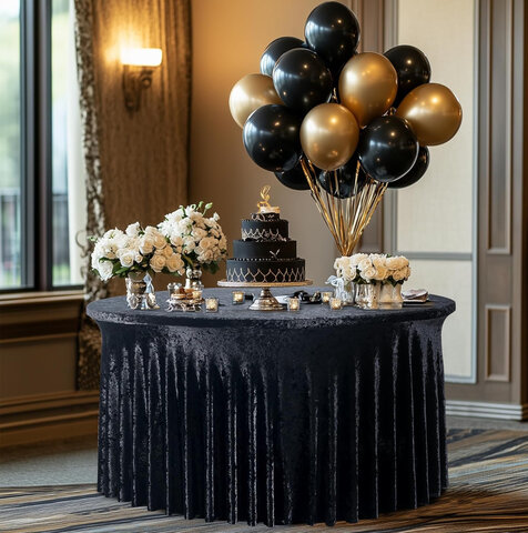 60” Black Velvet Round Tablecloth 