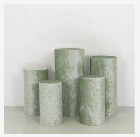 5 Pcs Sage Green Velvet Cylinder Plinth Cake Stand Covers 