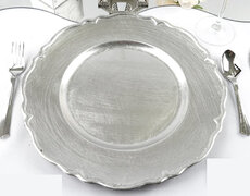 13” Silver Metallic Flower Charger Plate