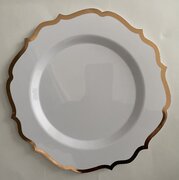 White Flower Shape Plastic Plates with Rose Gold Trim