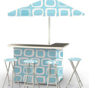 Portable Blue and White Bar with Cooler and Shelves