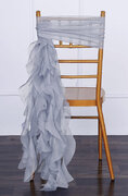 Dusty Blue Chiffon Curly Chair Sash with Hood