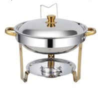 Silver w/Gold Trim Round Chafing Warming Tray Pan