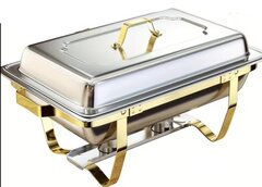 Silver w/Gold Trim Rectangle Chafing Tray Pan