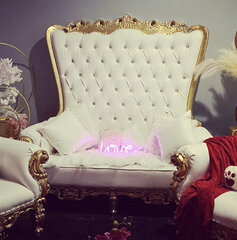 White Gold Trim King & Queen Throne Chair