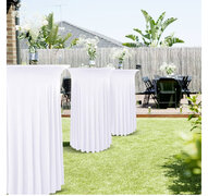White Round Spandex Cocktail Highboy Tablecloths 32”x43”