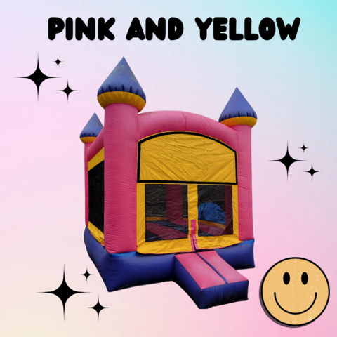 Pink and Yellow Bounce House Rental (6-8)