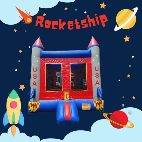 USA Rocketship Castle Bouncy House (6 Kids)