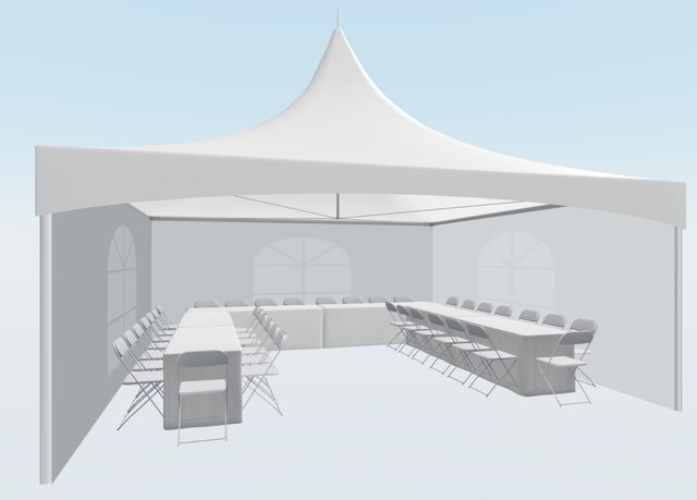 36 Person U-Shaped Banquet Seating (Added Sidewalls)