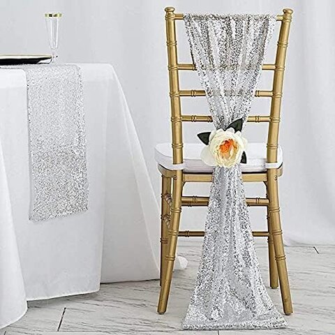 Chair Sash Sequin Silver 