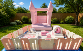 White and pink soft play w/10x10 mini Bounce House 