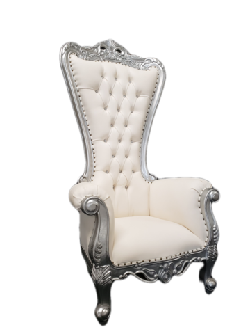 Throne Chair Leather Silver/White