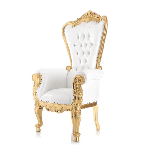 Throne Chair Leather Gold/White