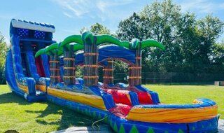 26 Foot Tropical  Tsunami Double Slide with Slip and Slide with Pool