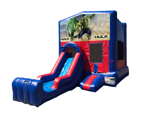 Hulk Mini Red & Blue Bounce House Combo w/ Single Lane Dry Slide