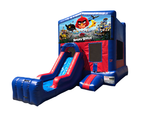 Angry Birds Mini Red & Blue Bounce House Combo w/ Single Lane Dry Slide