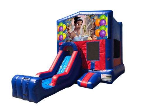 Princess and the Frog Mini Red & Blue Bounce House Combo w/ Single Lane Dry Slide
