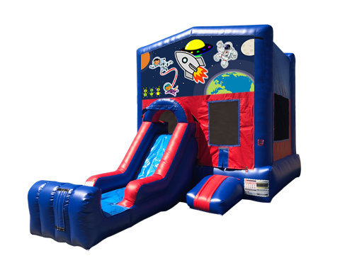 Outer Space Mini Red & Blue Bounce House Combo w/ Single Lane Dry Slide