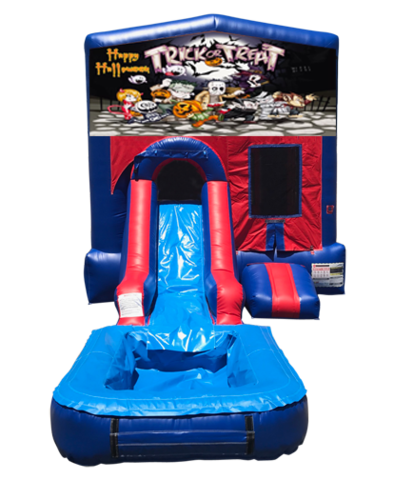 Halloween Mini Red & Blue Bounce House Combo w/ Single Lane Water Slide