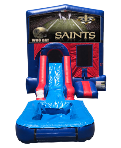 Saints Mini Red & Blue Bounce House Combo w/ Single Lane Water Slide