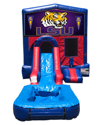 LSU Mini Red & Blue Bounce House Combo w/ Single Lane Water Slide