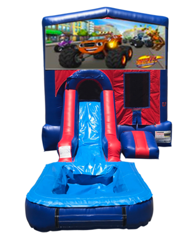 Blaze Mini Red & Blue Bounce House Combo w/ Single Lane Water Slide