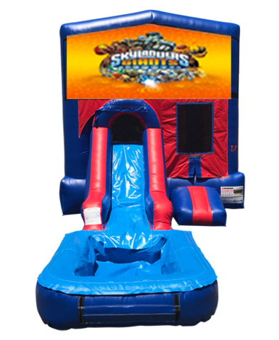 Skylanders Mini Red & Blue Bounce House Combo w/ Single Lane Water Slide