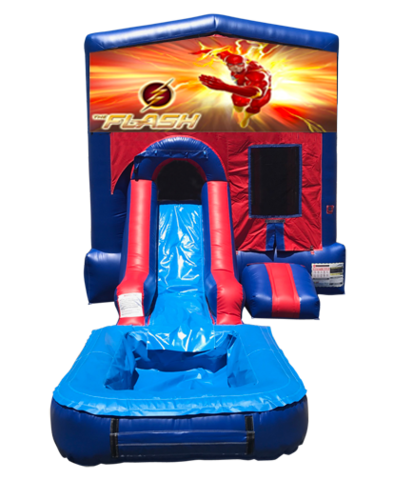 Flash Mini Red & Blue Bounce House Combo w/ Single Lane Water Slide