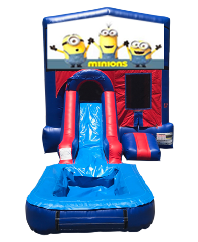 Minions Mini Red & Blue Bounce House Combo w/ Single Lane Water Slide