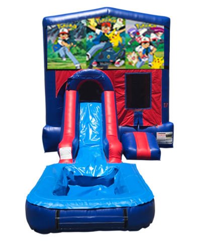 Pokemon Mini Red & Blue Bounce House Combo w/ Single Lane Water Slide