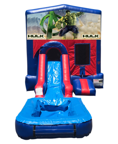 Hulk Mini Red & Blue Bounce House Combo w/ Single Lane Water Slide