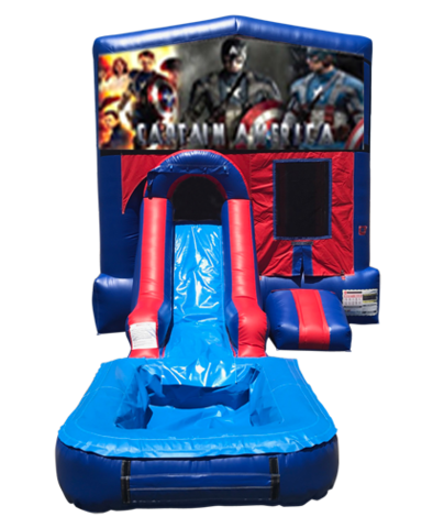 Captain America Mini Red & Blue Bounce House Combo w/ Single Lane Dry Slide