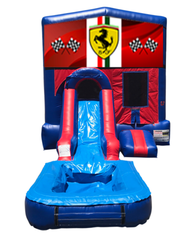 Ferrari Mini Red & Blue Bounce House Combo w/ Single Lane Water Slide