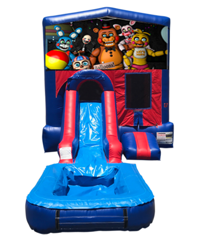 Five Nights at Freddy's Mini Red & Blue Bounce House Combo w/ Single Lane Water Slide