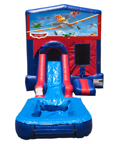 Planes Mini Red & Blue Bounce House Combo w/ Single Lane Water Slide