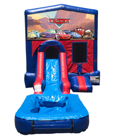 Cars Mini Red & Blue Bounce House Combo w/ Single Lane Water Slide